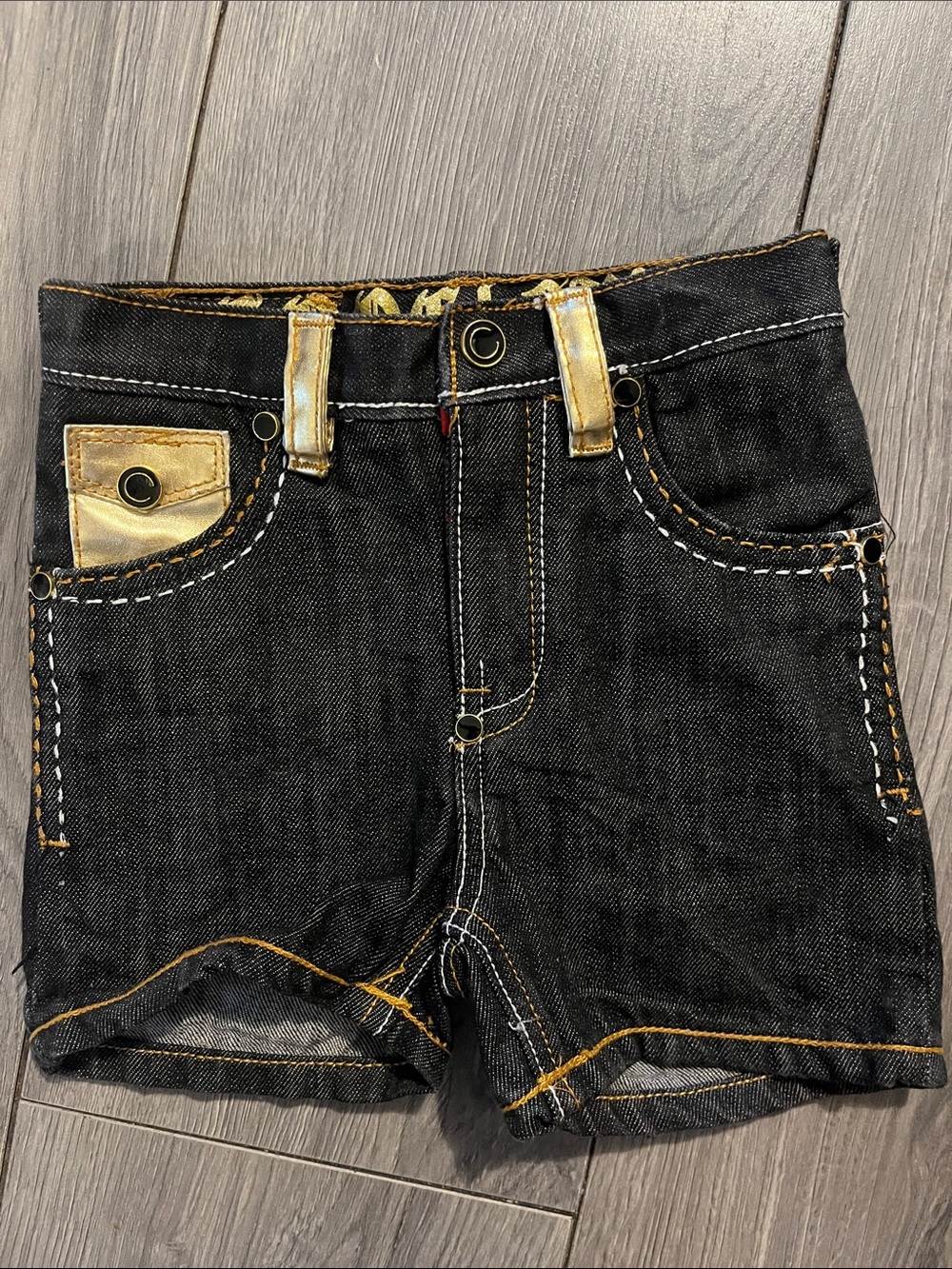 COOGI Black Denim Shorts with Gold Accents